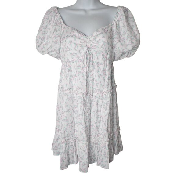 Altar'd State White/Pink Floral Babydoll Princess Mini Dress Women Sz S Smocked‎ - Picture 1 of 10
